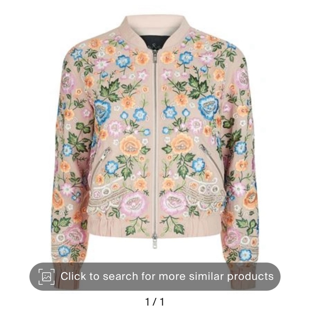 Needle & Thread pink embroidered bomber jacket US size 2